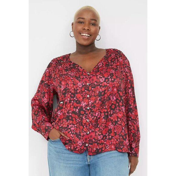 NEW Lane‎ Bryant Red Floral Long Sleeve Blouse Size 26/28 Polyester & Spandex - Picture 8 of 8